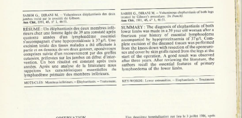 Volumineux éléphantiasis des deux jambes traité par le procédé de Gibson
